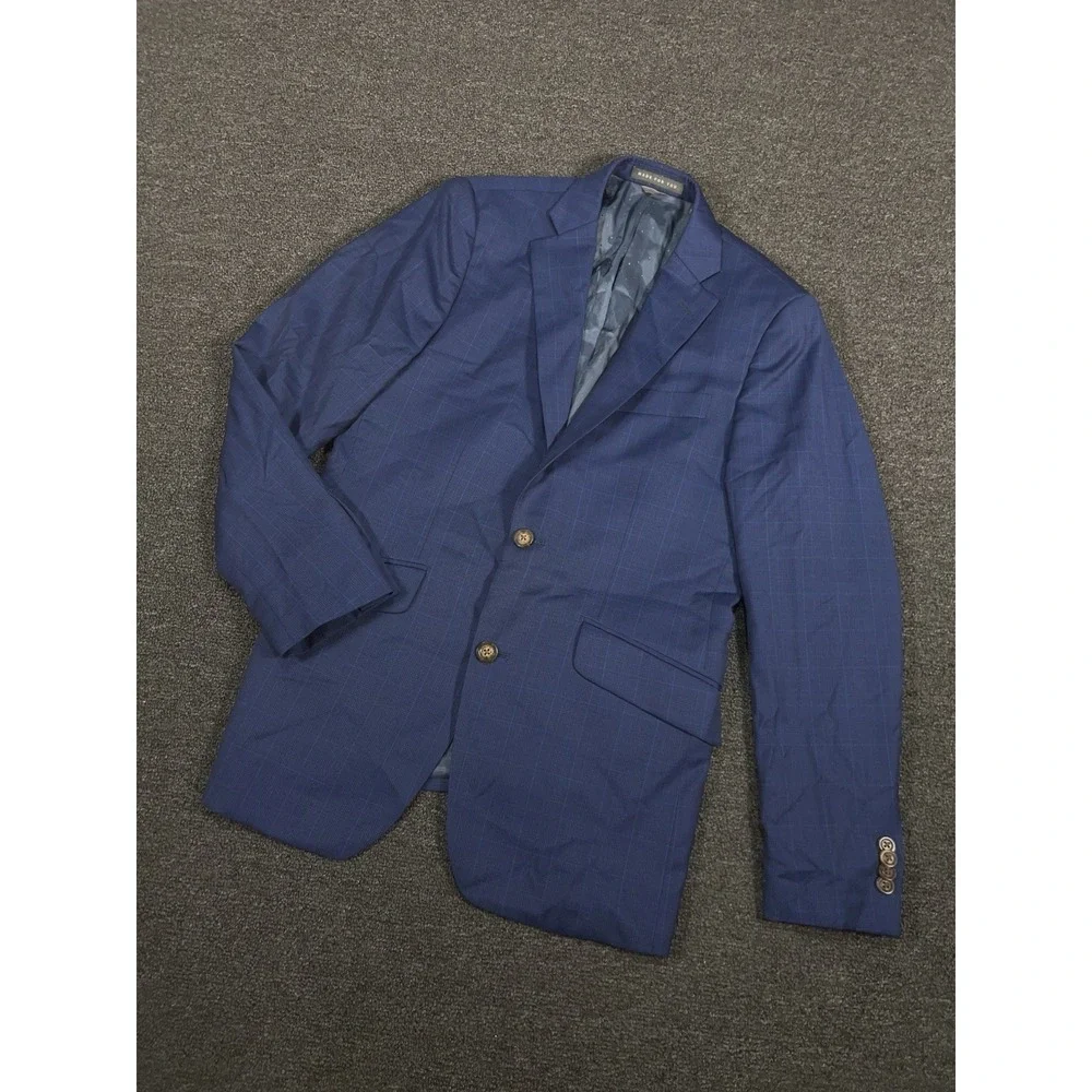 Indochino Blazer Jacket Men's 40R Blue Glen Plaid Wool Modern Sport Coat